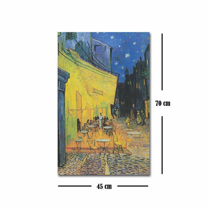 Peinture sur toile Van Gogh, «Caféterras Bij Nacht», 17,7 po x 27,6 po | 100% toile de suède, cadre 100% bois (épaisseur: 1,2 po) | Parfait pour la décoration intérieure, l'art mural de galerie et les amateurs d'art