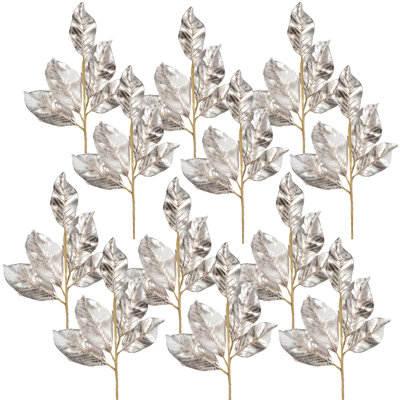 Ensemble de 12 jets de feuilles de magnolia 23 po - argent / brun