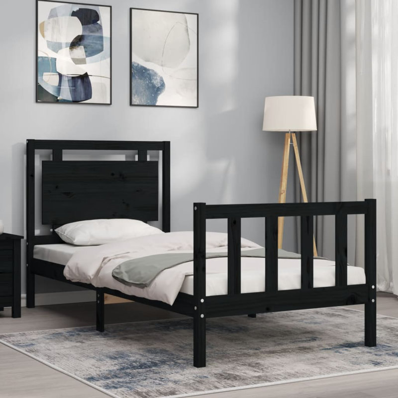 Bed Frame with Headboard, Black, Small Single (2'6)