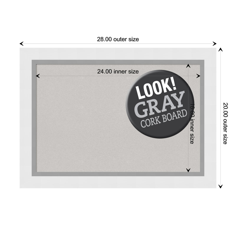 Babillard mural en liège blanc Blanco, H 19,63 po x l 27,63 po x P 1,38 po, Gris