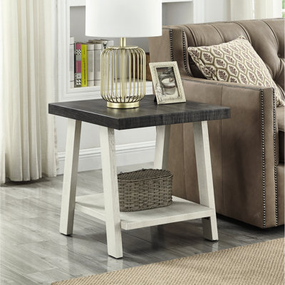 Table de bout contemporaine beige et gris anthracite avec tablette de rangement en bois