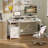  Computer Desk 47 in. with Power Outlets Gaming Desk with Drawer, 2 Monitor Stands, White/Rustic Brown-769535441-769535446