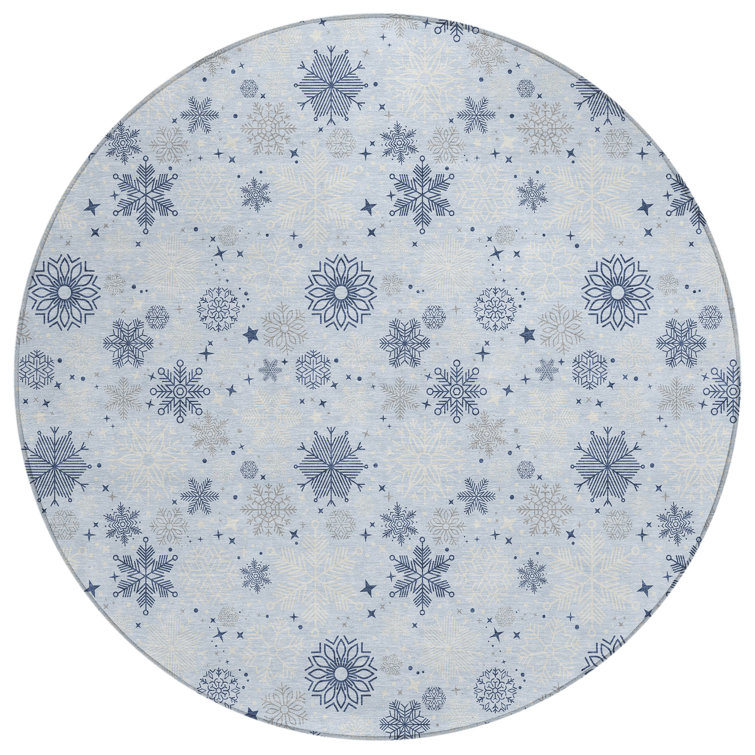 Machine Washable Indoor/Outdoor Christmas Snowflake Xhevrie Sky Rug