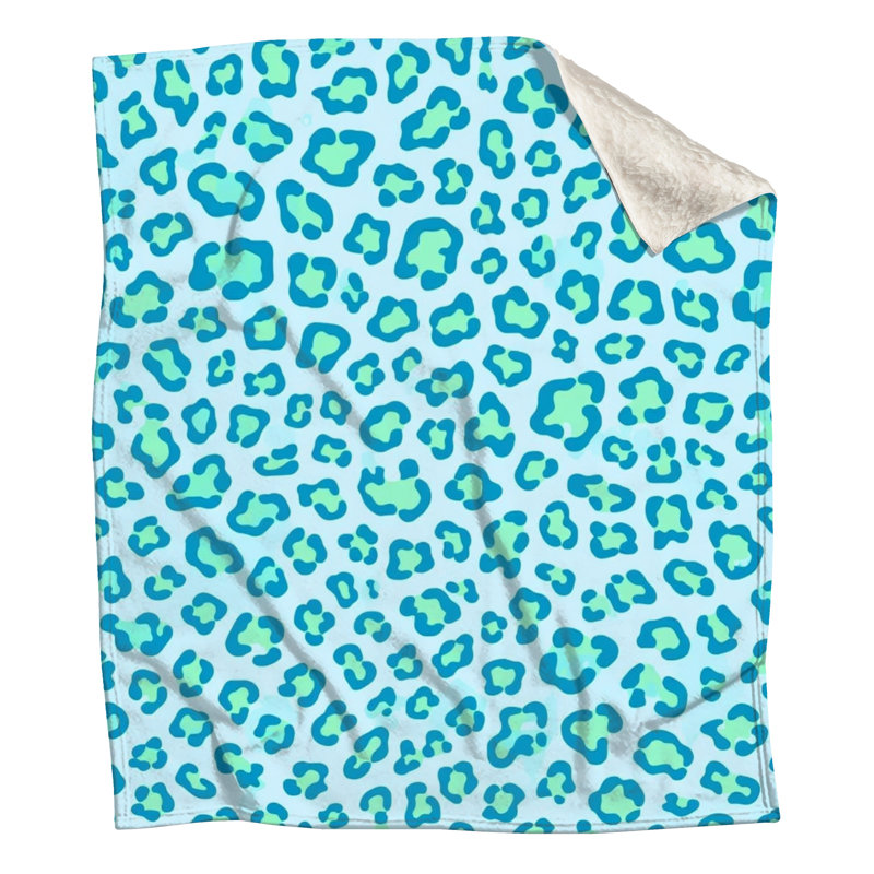 Couvertures à motif léopard, 50in W x 60in H, Bleu clair / vert moyen