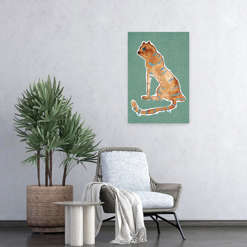 Contemporary Art Abstract Minimalist Cat Tiger Animal Portrait Wall Art 1 Piece Wrapped Canvas Wall Art
