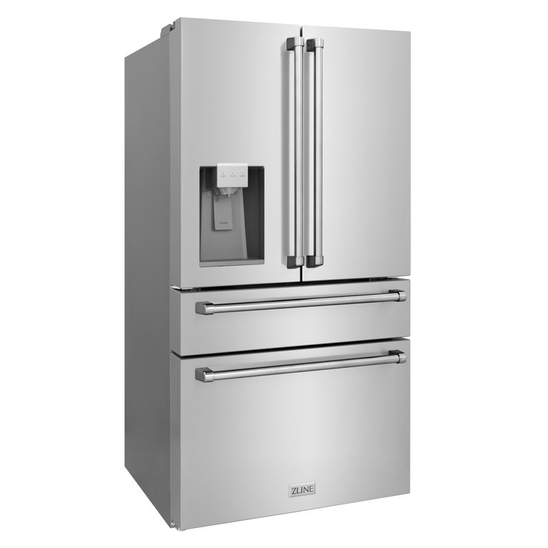 ZLINE 36" 21.6 cu. ft. 4-Door French Door Refrigerator with Water and Ice Dispenser and Water Filter, Stainless Steel