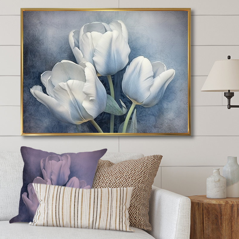Tulipes Simplicity Sapphire II sur toile, H 12 po x l 20 po x P 1 po, Cadre flottant doré