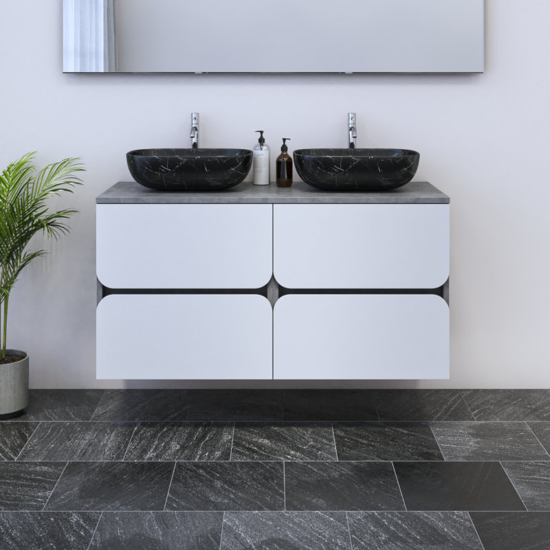 Meuble-lavabo double 47,2 po avec dessus Kaydin, Noir, Béton