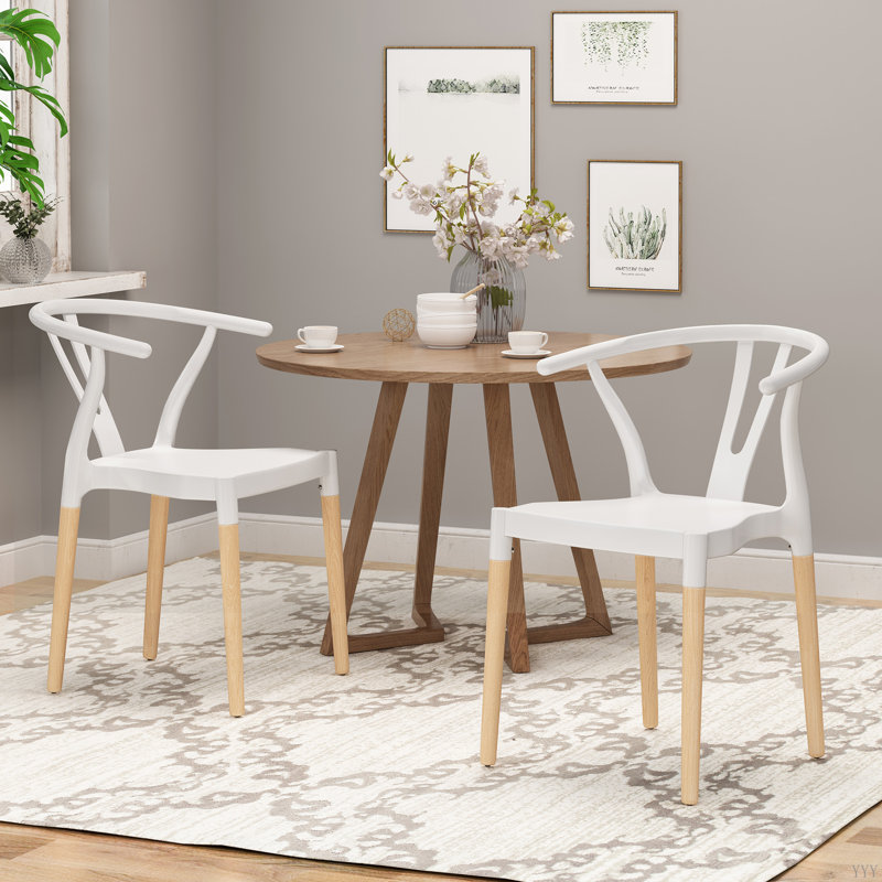 Chaise de salle à manger en plastique (ensemble de 2), Blanc/naturel