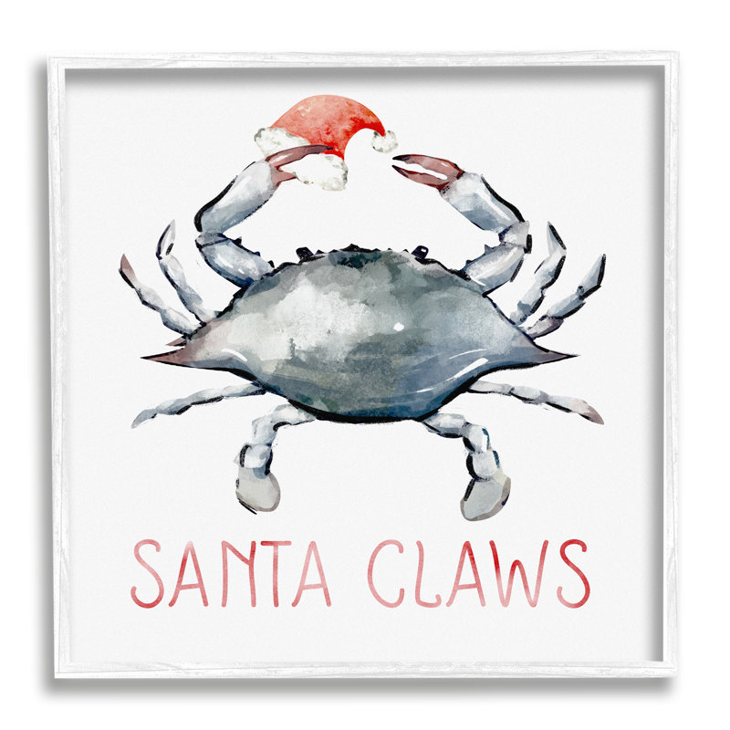 «Santa Claws Holiday Crab» encadré sur bois par Ziwei Li, impression, H 17 po x l 17 po