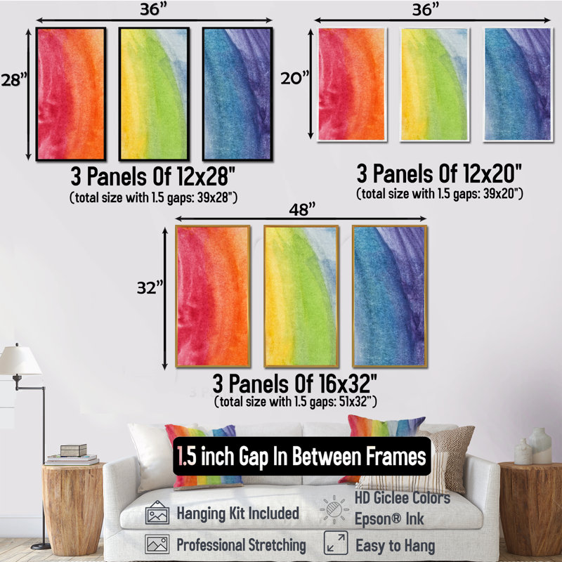 «Flowing Rainbow Colors», ensemble de 3 toiles abstraites encadrées, Or, L 48 po x H 32 po x P 1 po