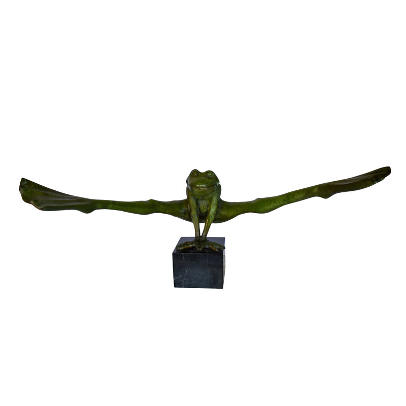Acrobatic Frog Green Patina Bronze Statue Mounted on A Marble  43" x 26" x 20"H