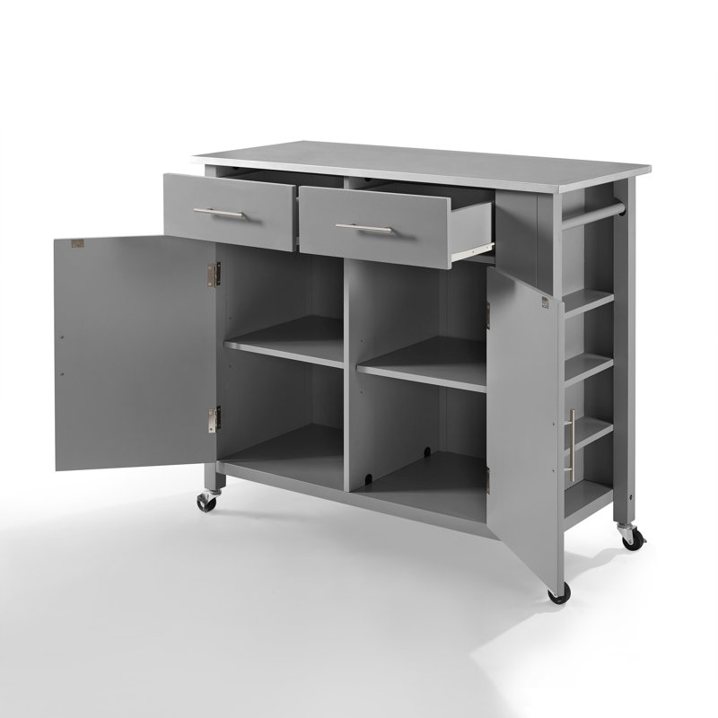 Clyve Kitchen Island, Gray, Stainless Steel