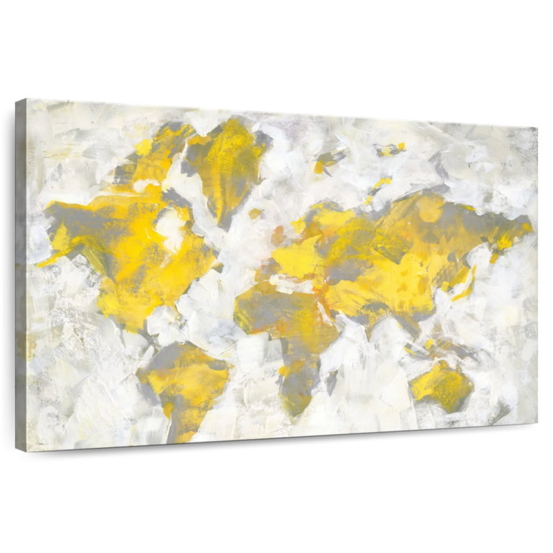 Carte du monde jaune-gris, H 24 po x l 36 po