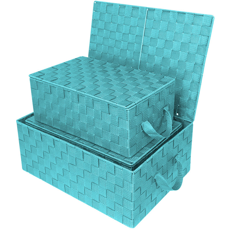 Sorbus Stackable Woven Basket with Lid and Carry Handles 3 Pack in Aqua
