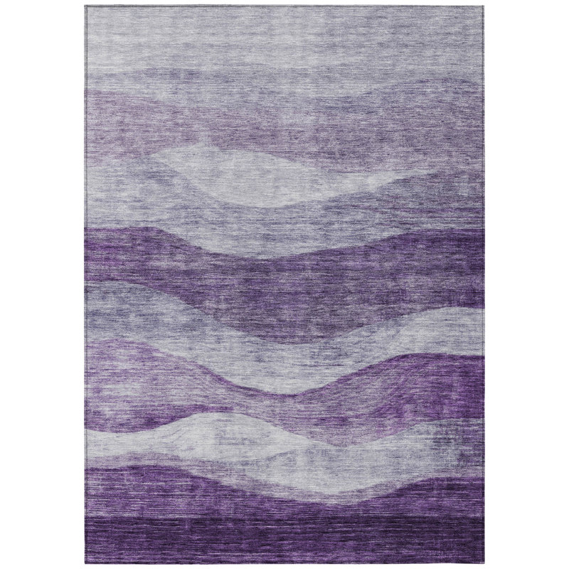 5' X 8' Lavender And Purple Abstract Washable Indoor Outdoor Area Rug