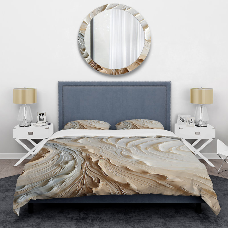 Ensemble de housse de couette blanc et doré Champagne Flow III - Champagne, Housse de couette pour très grand lit et 2 très 