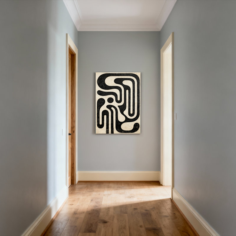 Ensemble de 1 tableau sur toile tendue à motif géométrique abstrait noir et crème, H 36 po x l 24 po