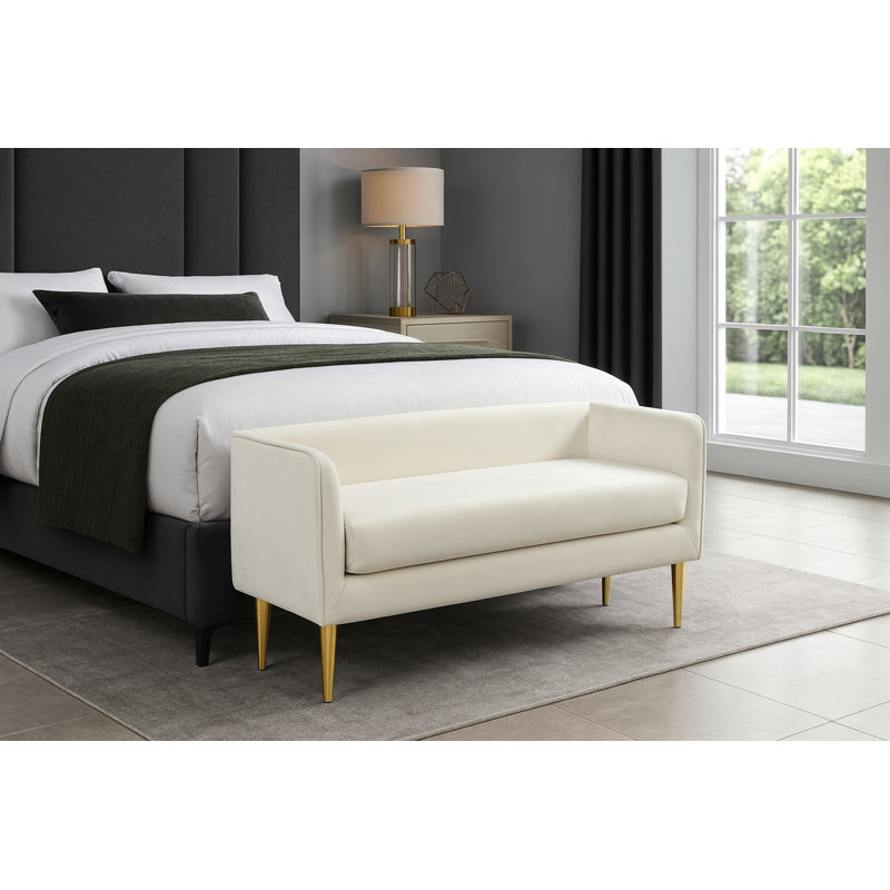 Audrey Manuel Upholstered Bench, Cream Velvet