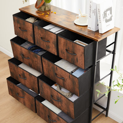 9 Dresser, Chest of Drawers with Wide 39.4'', Easy-Pull Fabric & Wood Dressers with Top