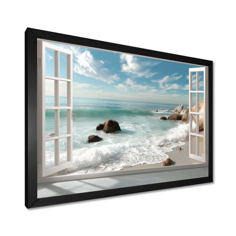 «Coastal Crystal Silence Windows Landscape - Coastal Windows», reproduction d'art sur toile blanc, H 12 po x l 20 po, Noir
