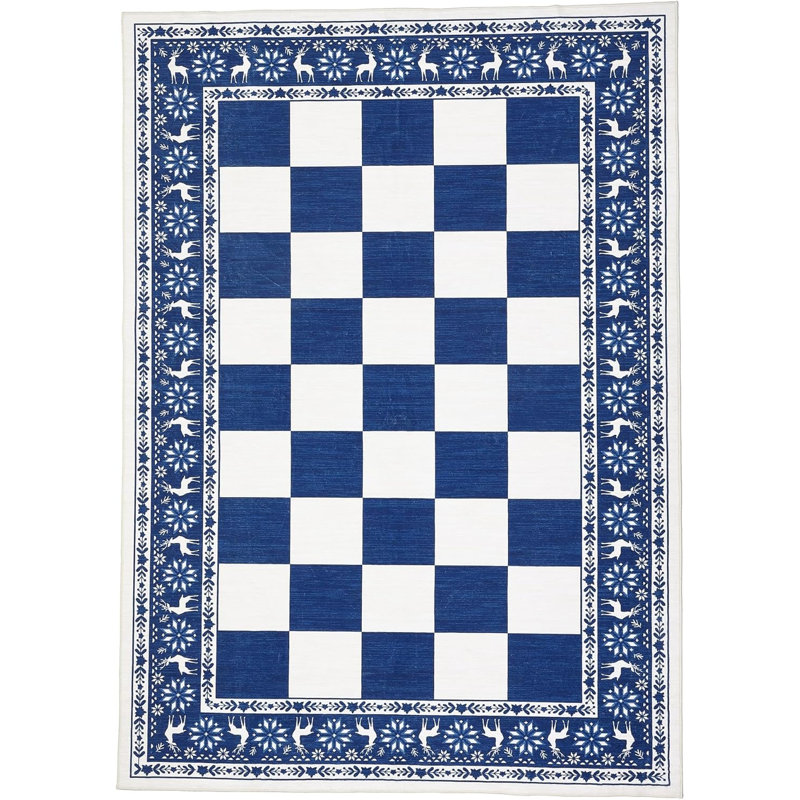 Runner Rug, Washable Christmas Checkered Rug, Non Slip Low Pile Carpet for Entryway or Kitchen, Rectangle 9' x 12'