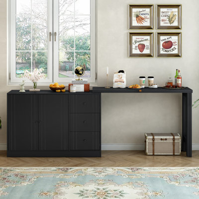 Buffet innovant qui se transforme sans effort en une table de salle à manger et un plateau coulissant réglable pour une utilisation flexible, adapté pour le bureau, l'entrée et le salon