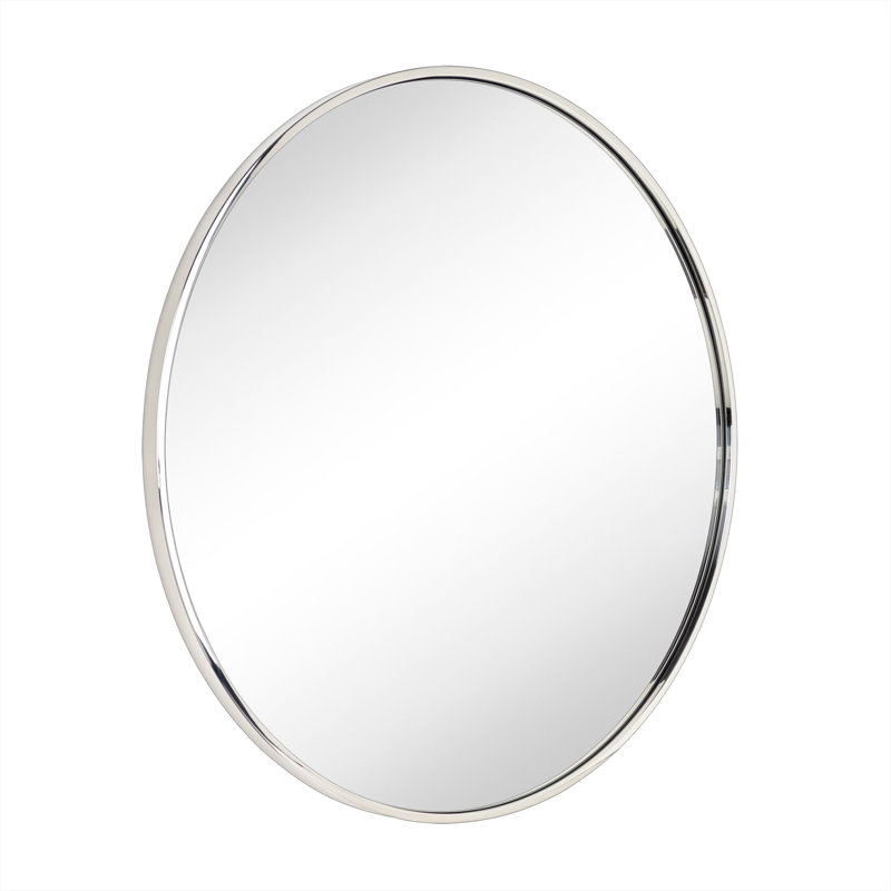  Korra Round Polised Nickel Mirror 30 inch, Silver Circle Wall Mirror, Metal Frame Round Bathroom Mirror, Modern Round Mirror for Vanity & Entrway