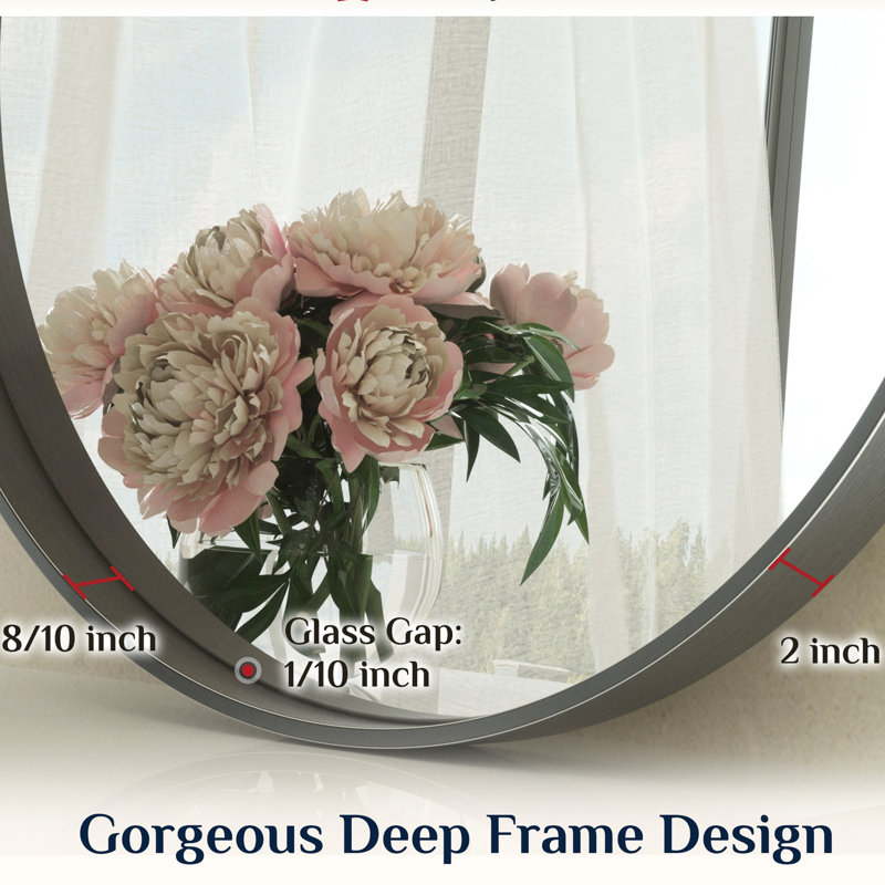 Puttnam Modern Round Bathroom Mirror with 2" Aluminum Alloy Frame, Shatter-proof Film, French Cleat Mounted, Black, 36" x 36"