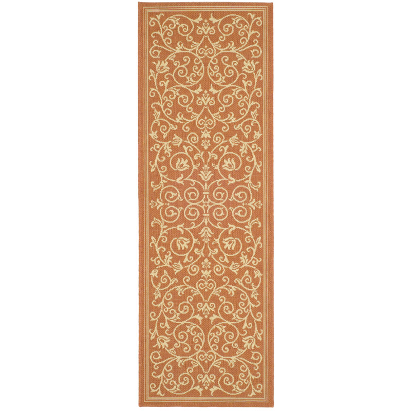 Arneshia Floral Terracotta/Natural Area Indoor/Outdoor Area Rug, Runner 2'3" x 12'