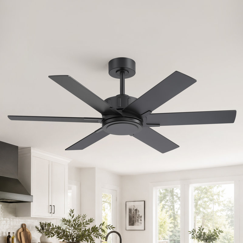 Ventilateur de plafond 48 po avec télécommande, moteur à courant continu silencieux réversible à 6 vitesses, ventilateur de plafond moderne à 6 pales pour la chambre à coucher, finition noire et noyer