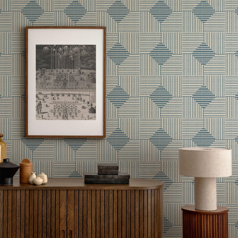 Woven Basket - Wallpaper, Blue, Faux Grasscloth, Non-Pasted