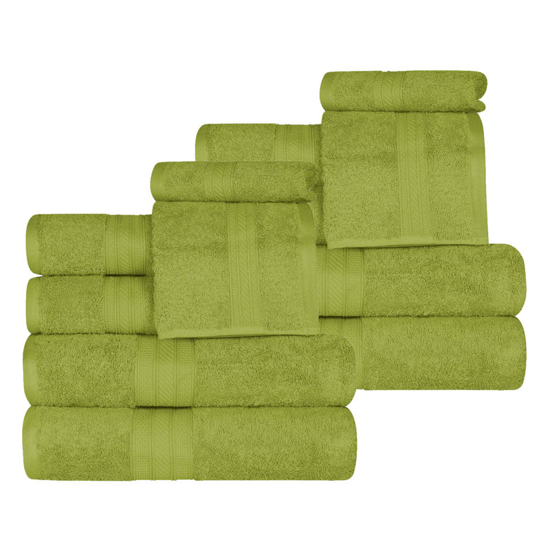 Atlas Cotton Plush Soft Highly-Absorbent Heavyweight Luxury 12 Piece Assorted Towel Set, Green Essence