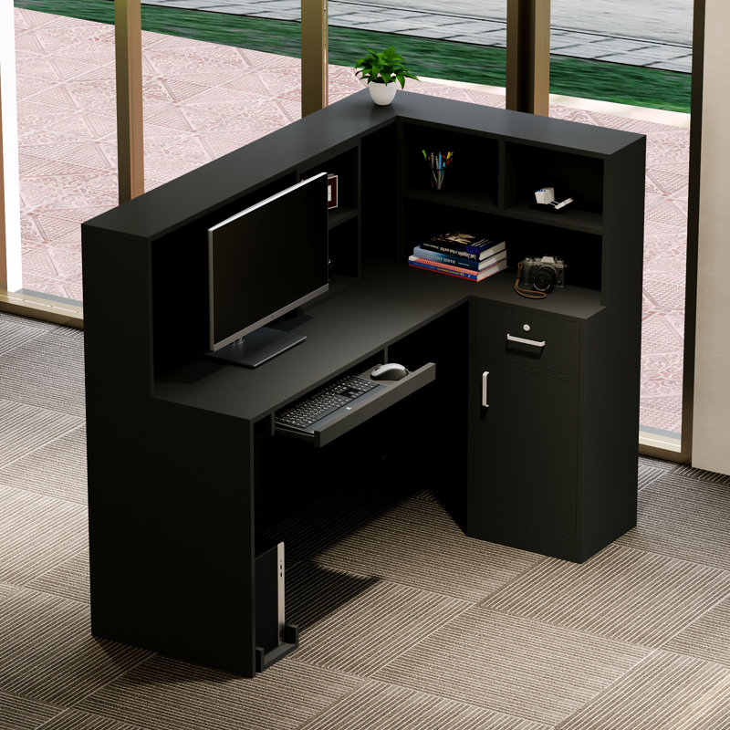 Bureau de réception en L en bois, Noir