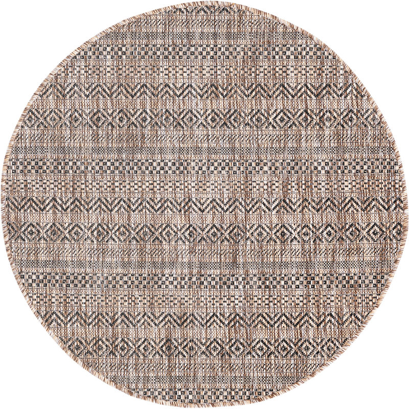 Outdoor Glimmer Area Rug Light Brown Color, Round 3'3"