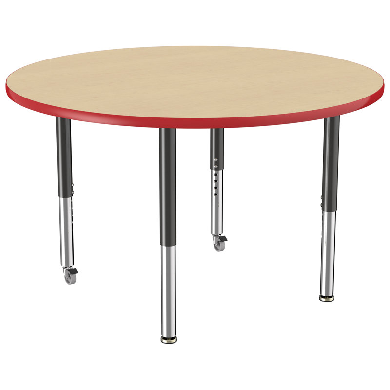 Table ronde à hauteur réglable, 48", Maple/Red/Black, Super