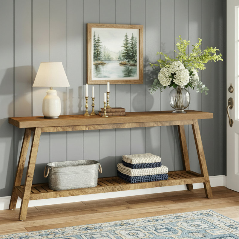 Table console 70,9 po, table d'entrée à 2 niveaux, Brun