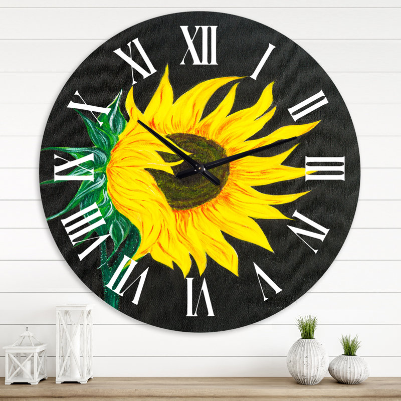 Tournesol sur fond noir - Horloge murale traditionnelle, Grand