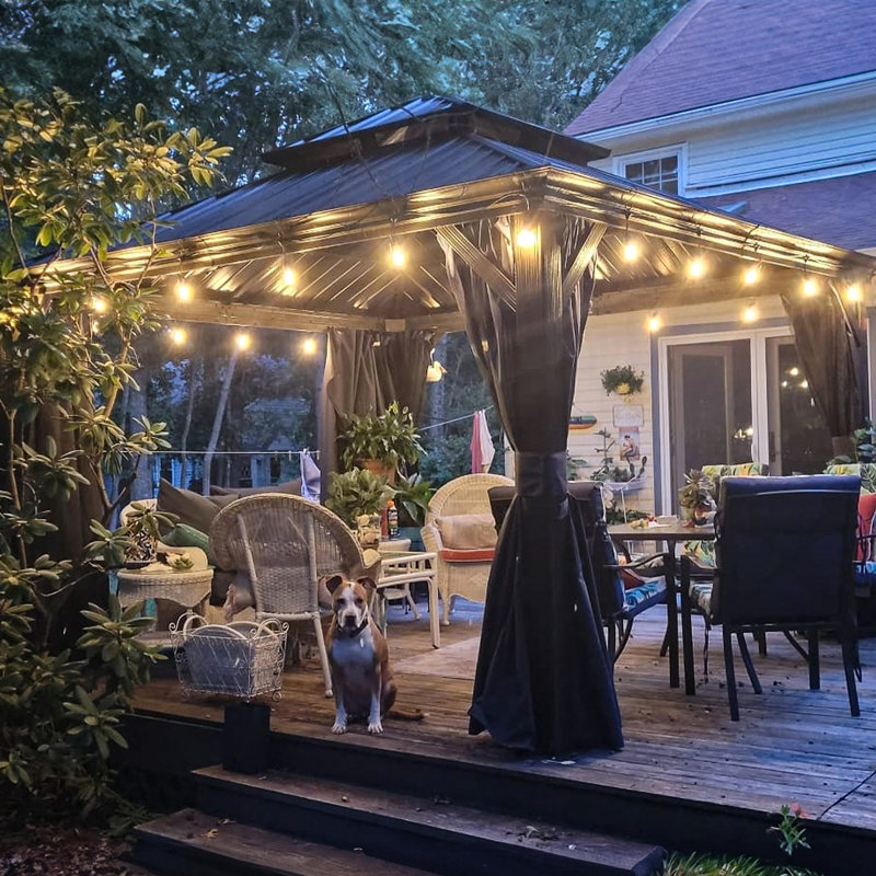 PURPLE LEAF 10' W x 12' D Hardtop Gazebo Canopy with Netting and Curtains for Outdoor Deck Backyard Heavy Duty Sunshade Outside Metal Patio Permanent Pavilion