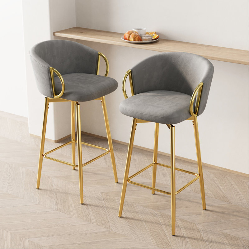 2 confortables chaises pivotantes à 360 ° en velours, gris, pour différents espaces, faciles à nettoyer et à entretenir. Barre en velours de 2 de style moderne, pivotante, option grise et dorée, pratique et pratique pour différents endroits