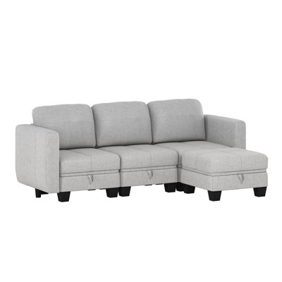 Natelle 172.72cm Wide Square Solid Colour Ottoman with Storage