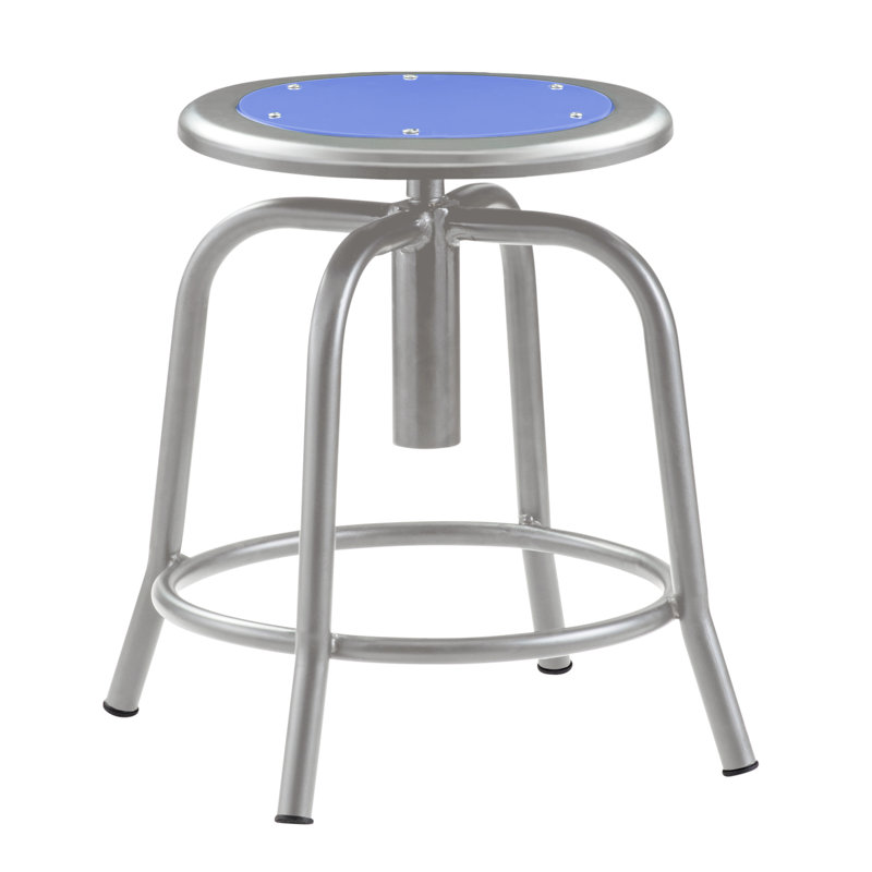 Adjustable Height Ergonomic Lab Stool with Footrest, Persian Blue, Silver