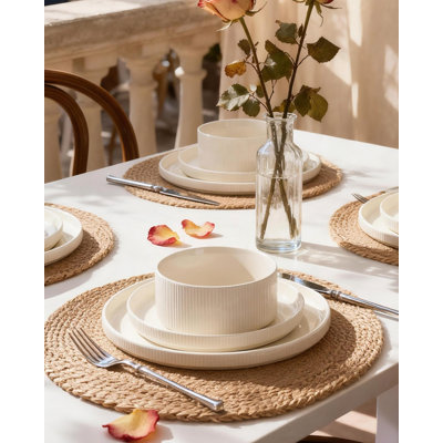 Ensemble 12 pièces de vaisselle en céramique, assiettes et bols en porcelaine moderne pour 4 personnes