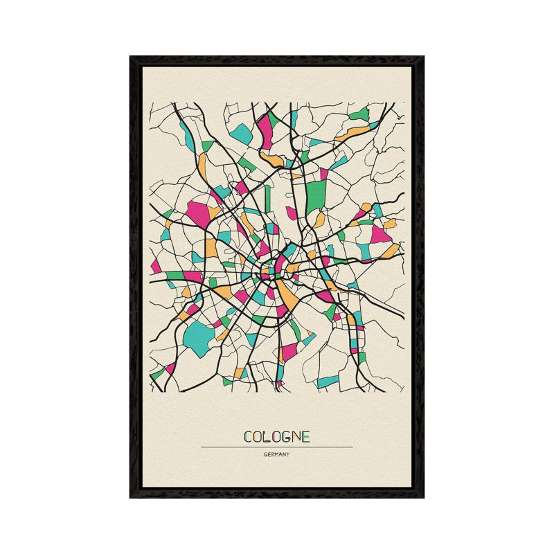 Cologne, Germany Map by Ayse Deniz Akerman - Floater Frame Gallery-Wrapped Canvas Giclée on Canvas