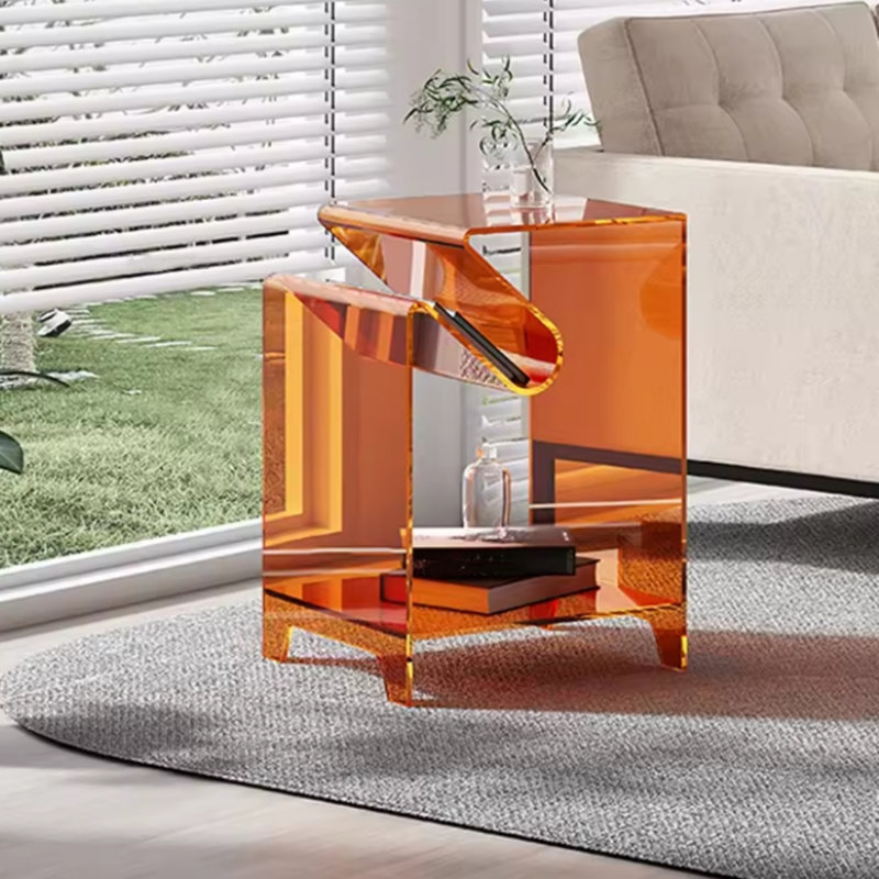 15.74 inch modern Italian light luxury acrylic living room side table bedroom nightstand with side magazine rack, 0.47 inch thick acrylic