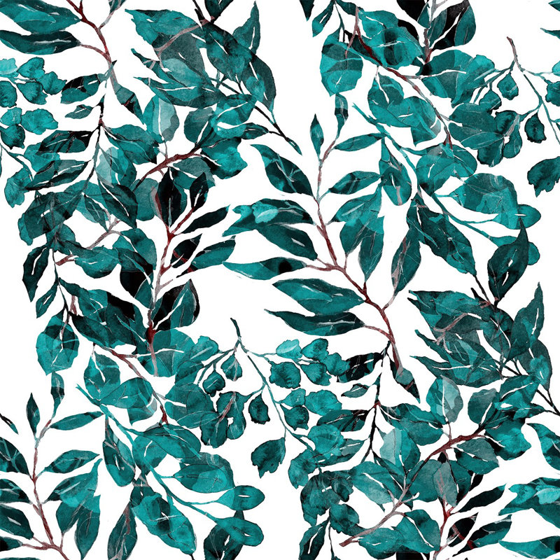 Panneau de papier peint blanc avec feuilles vertes L 10,4 pi x l 25 po, L 25 po x L 125 po