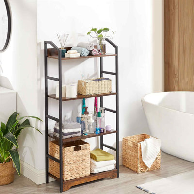 Multifunctional Rustic 4-Tier Bookshelf With Storage Baskets - Sturdy & Adjustable