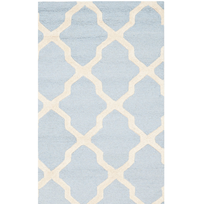 Tapis en laine touffeté à la main Cannen, Rectangle 6 pi x 9 pi, Bleu clair / ivoire
