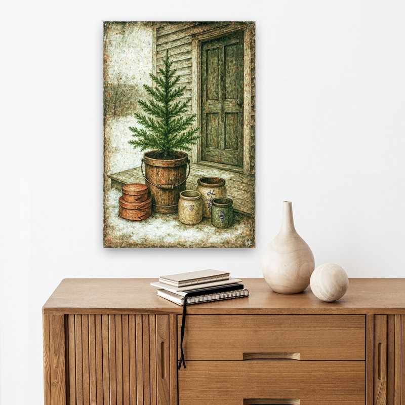 Shaker Tree Christmas Modern Rustic Vintage Christmas Tree Winter Landscape Wall Art Print 1 Piece Wrapped Canvas Wall Art