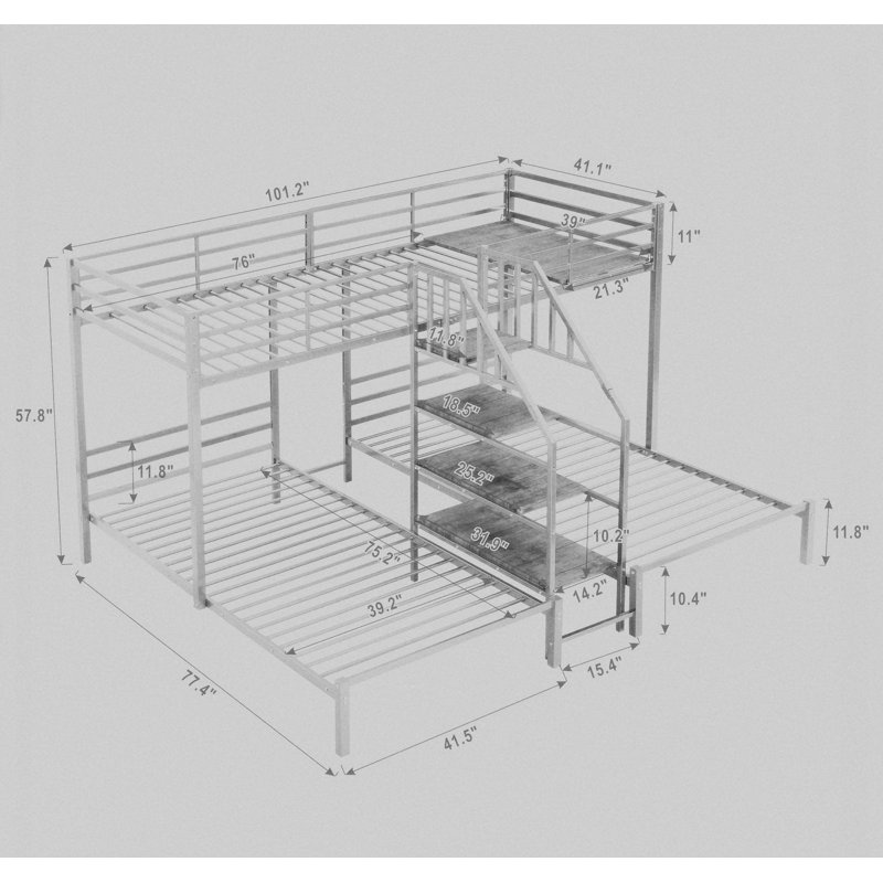 Medrick Kids Twin Bunk Bed, Silver